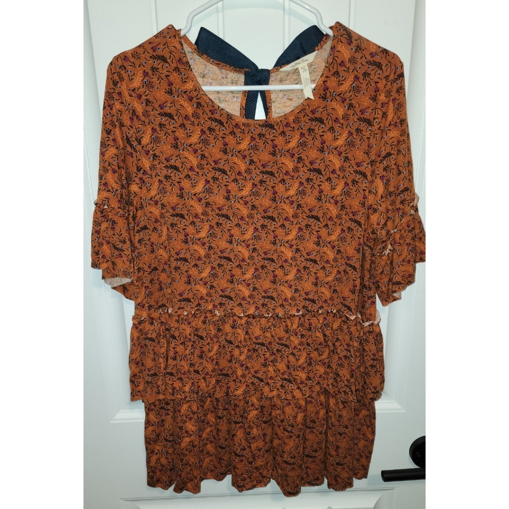 Matilda Jane womens Give Thanks top blouse shirt Medium ruffle tiered keyhole
